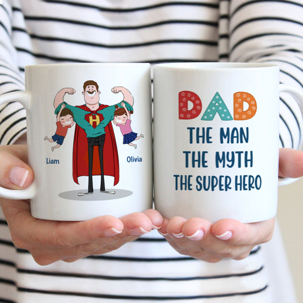Personalized Mug - Father and Kid's - DAD - The Man - The Myth - The Supper Hero H3