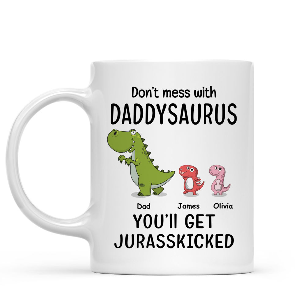 Personalized Dad Mug, Dadasaurus Coffee Mug, Dinosaur Lover Mug