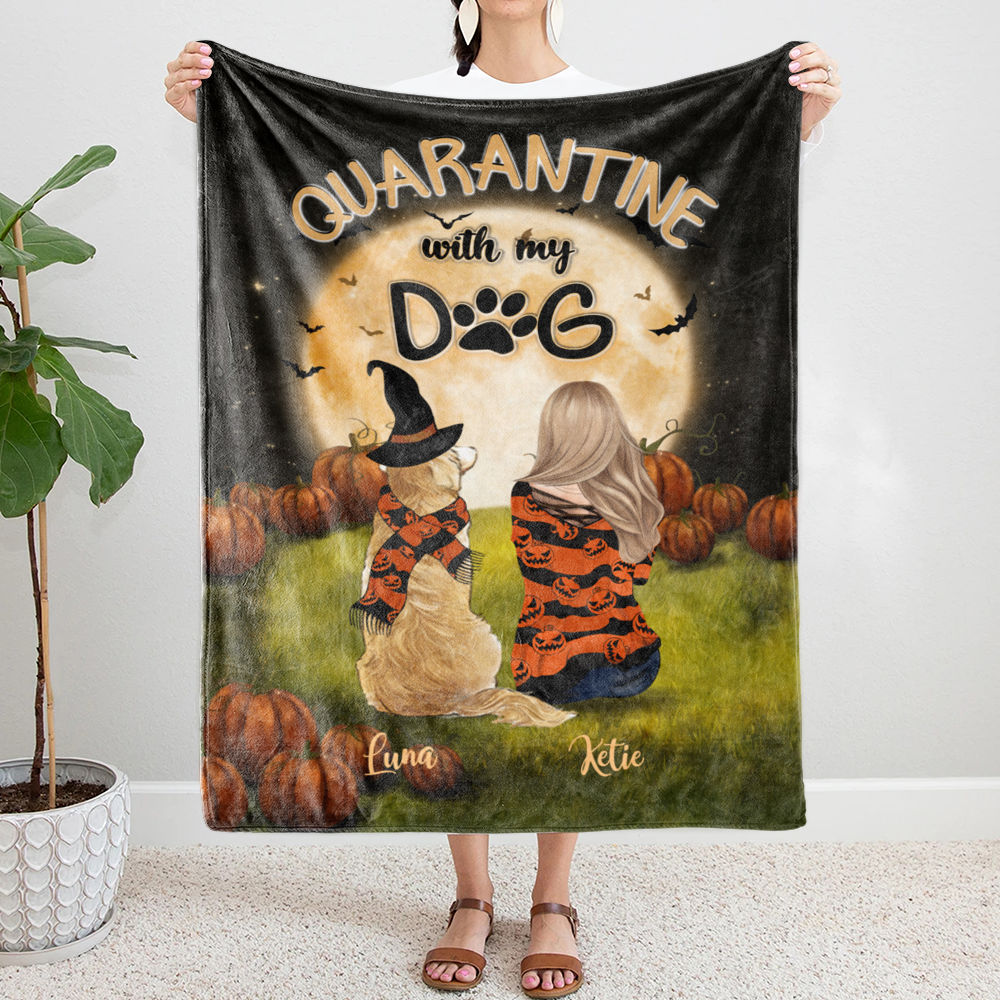 Personalized Halloween Blanket - Girl and Dogs - Quarantine With My Dog