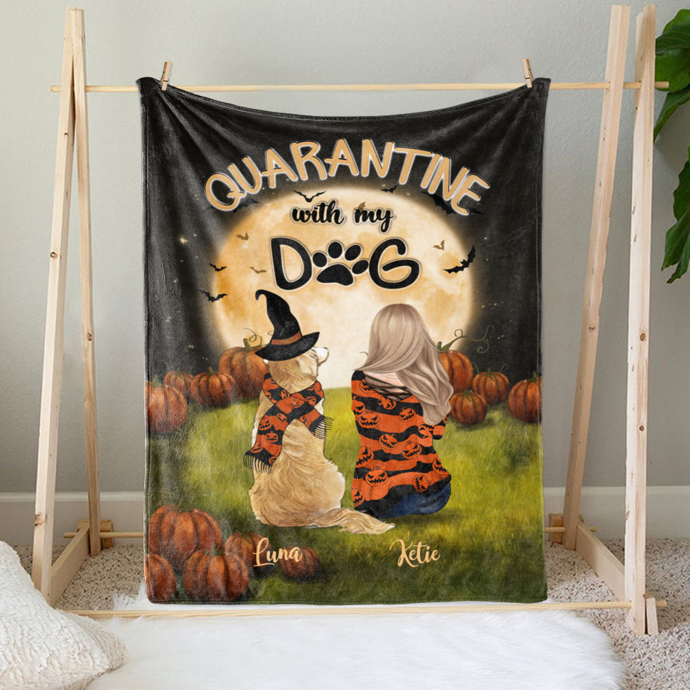 Personalized Halloween Blanket - Girl and Dogs - Quarantine With My Dog_1