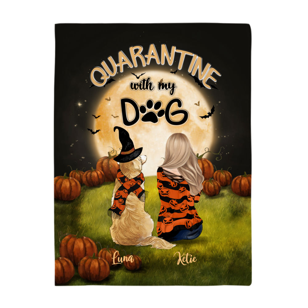 Personalized Halloween Blanket - Girl and Dogs - Quarantine With My Dog_2