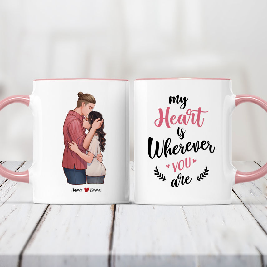 Personalized Mug of Couple Hugging - My Heart is Whenever You Are