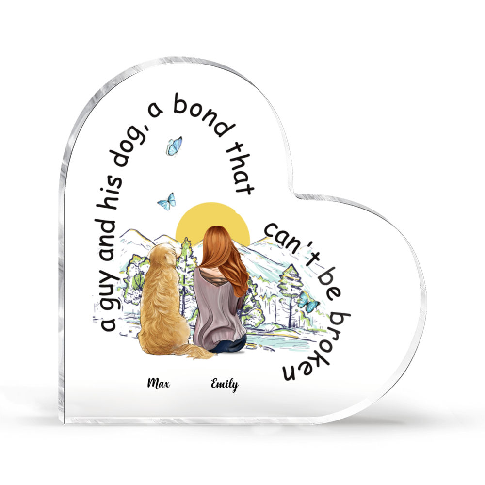 Dog Lover - Personalized Heart Shaped Acrylic Plaque - A girl and her dog a bond that can't be broken