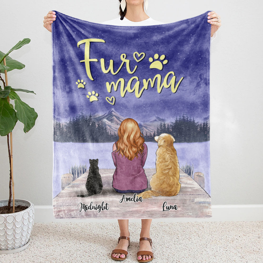 Personalized Blanket - Girl & Pet - Dog Lover/Cat Lover/Pet Lover Gifts - FurMama (Custom Blanket)