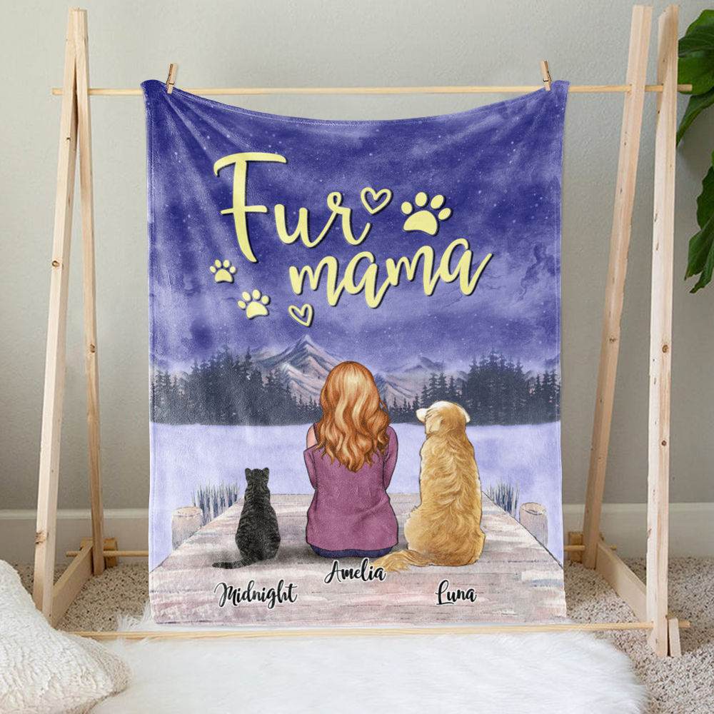 Personalized Blanket - Girl & Pet - Dog Lover/Cat Lover/Pet Lover Gifts - FurMama (Custom Blanket)_1