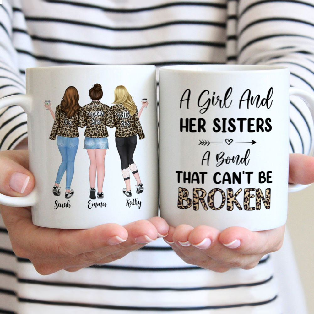 Personalized Mug - Up to 5 Girls - A Girl and her Sisters a Bond that Cant be Broken