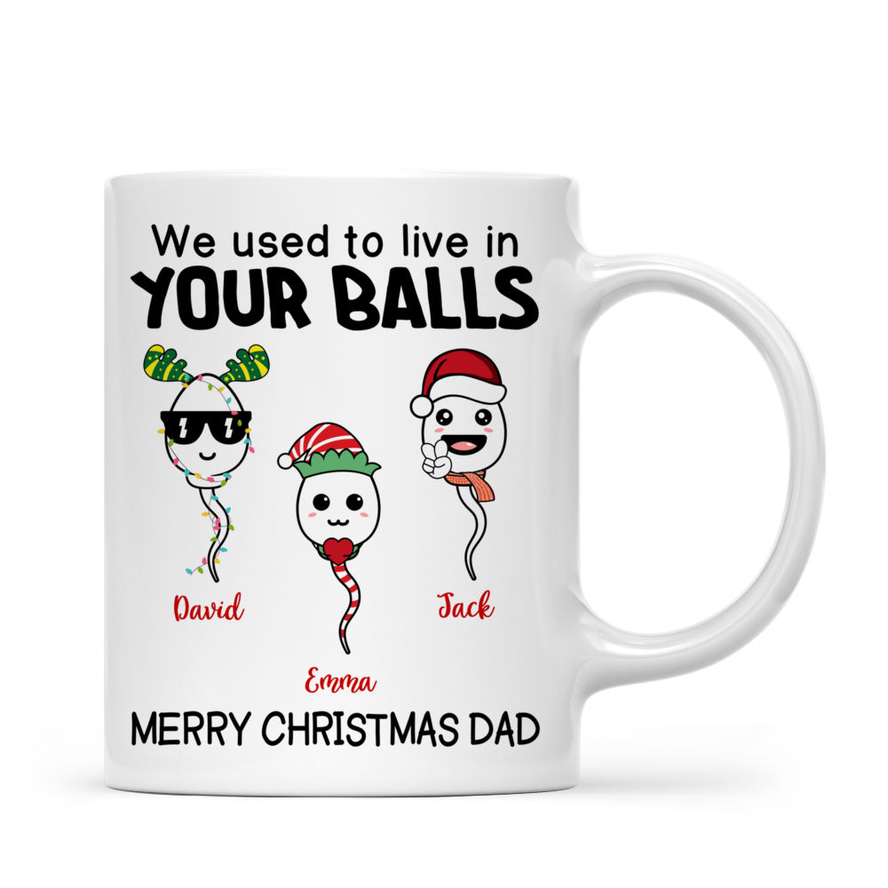 Funny "We Used To Live In Your Balls" Custom Mug For Dad - Personalized Father's Day Gift From Daughter Or Son, White Ceramic