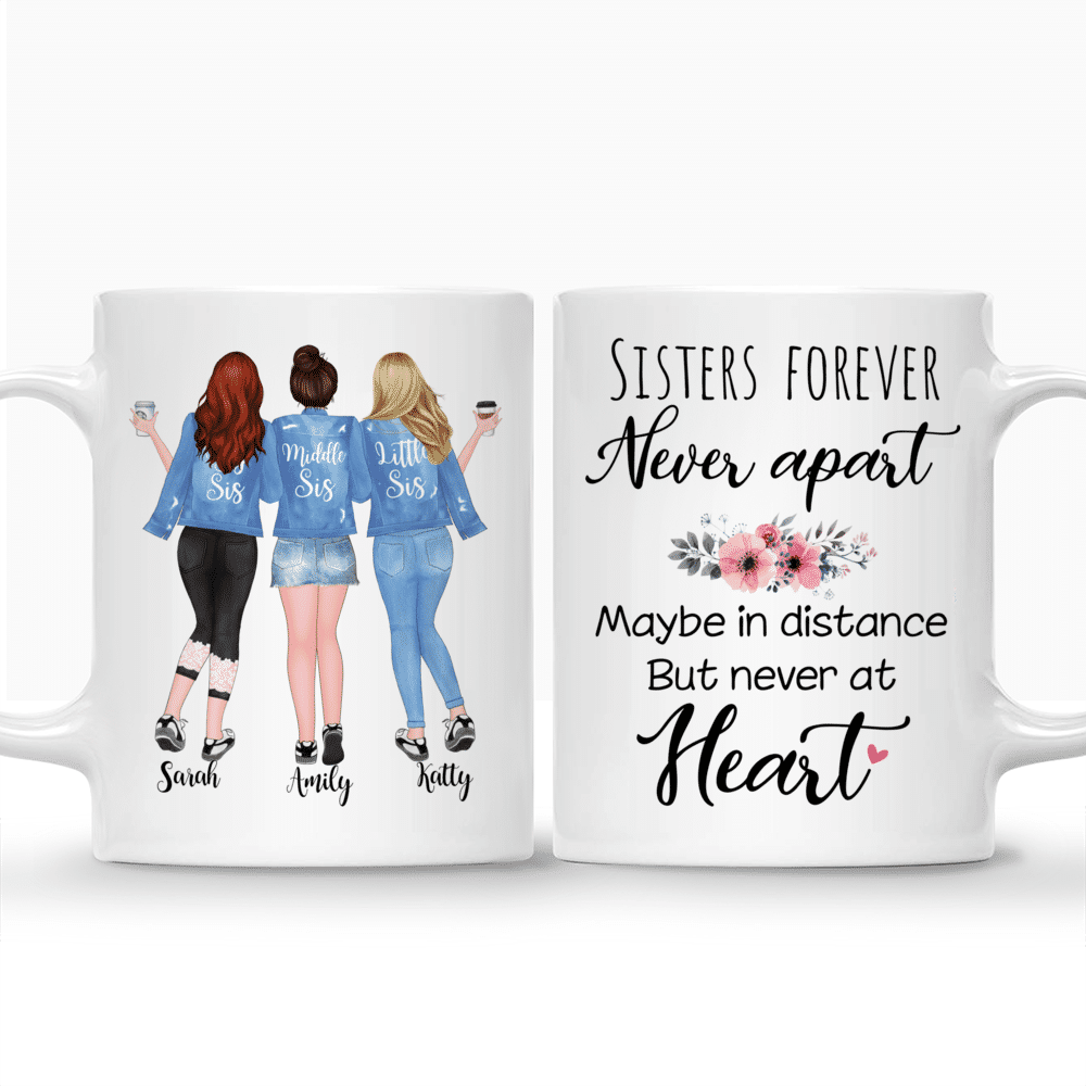 Personalized Mug - Up to 5 Girls - Sisters forever, never apart. Maybe in distance but never at heart - Blue_3