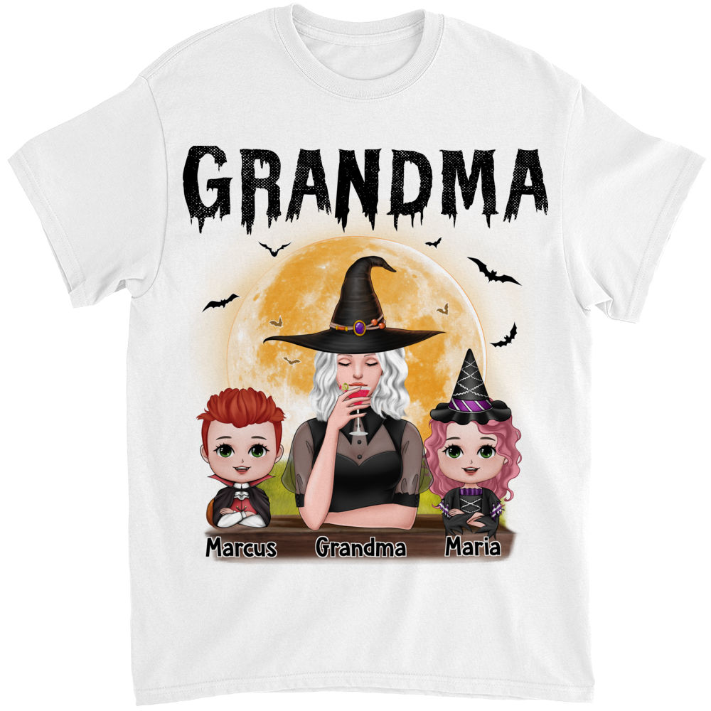 Personalized Shirt - Grandma & Grandkids Shirt - Grandma Mom Witch With GrandKids Halloween - Up to 4 Kids_1