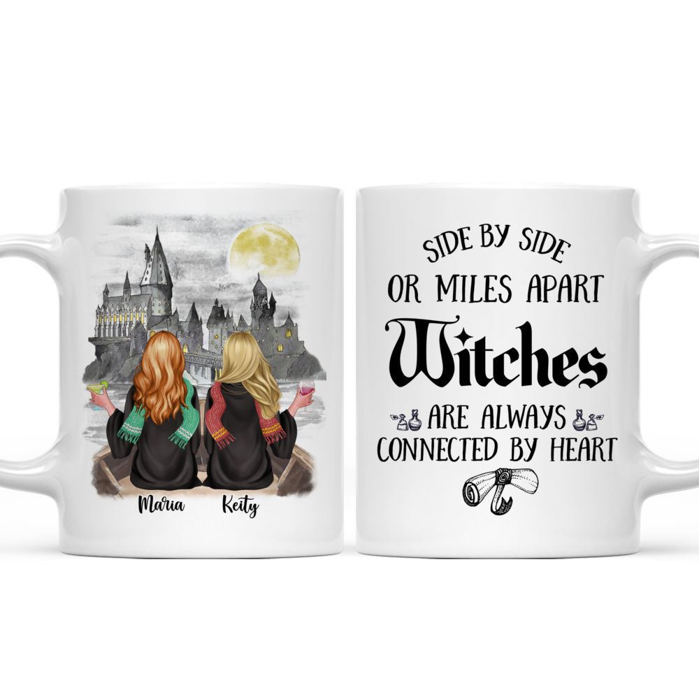 Personalized Mug - Sisters Mug - Side by side or miles apart witches are always connected by heart_4