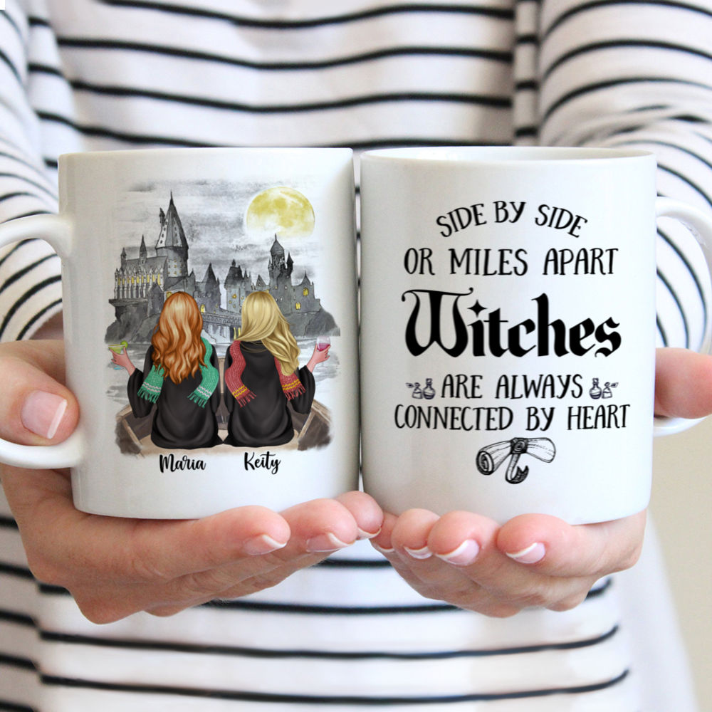 Sisters Mug - Side by side or miles apart witches are always connected by heart - Personalized Mug_1