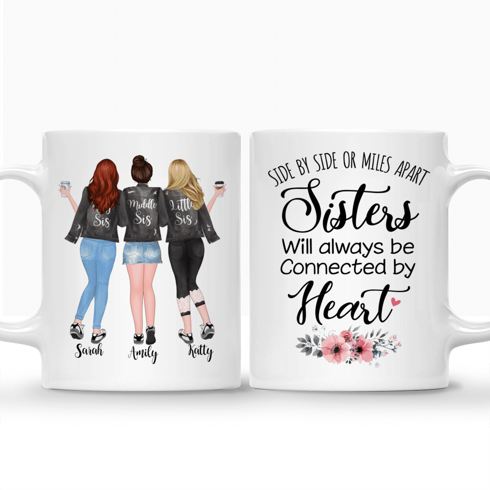 Custom Mug For Up To 5 Sisters - Sisters will always be connected by heart_3