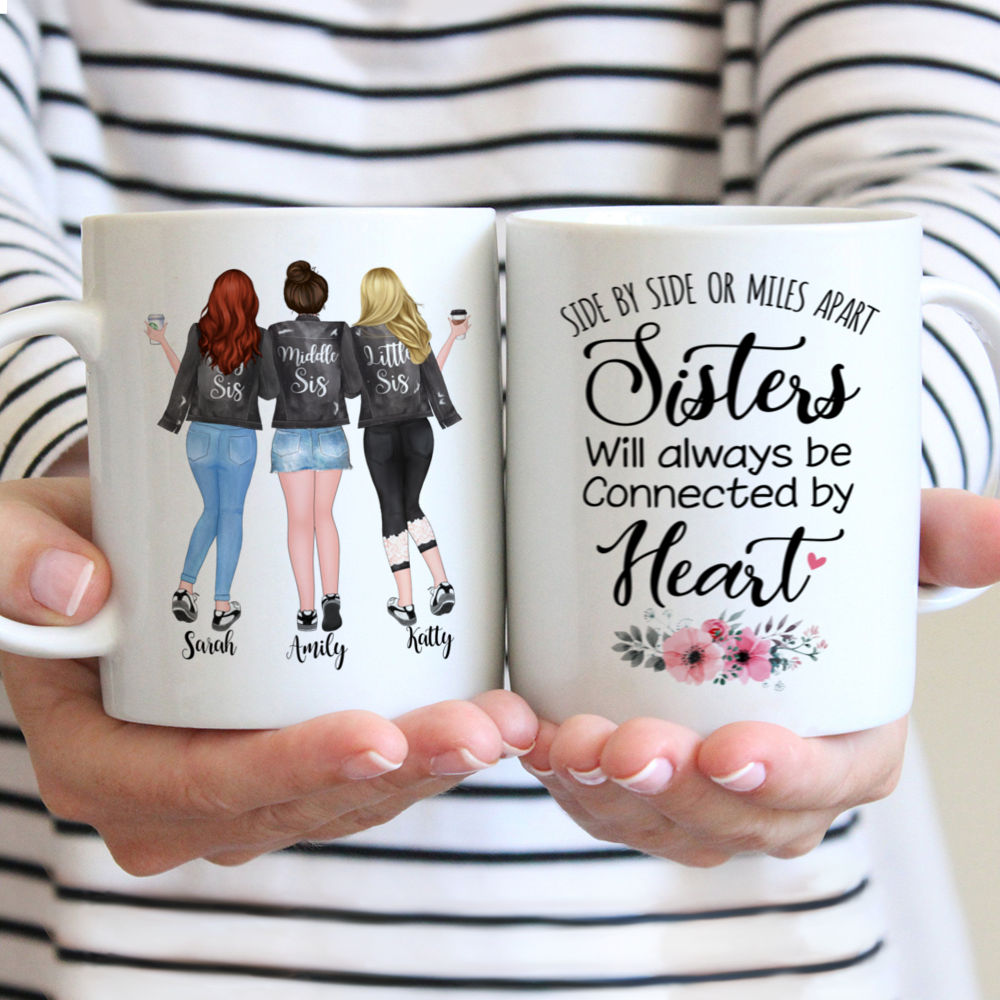 Custom Mug For Up To 5 Sisters - Sisters will always be connected by heart