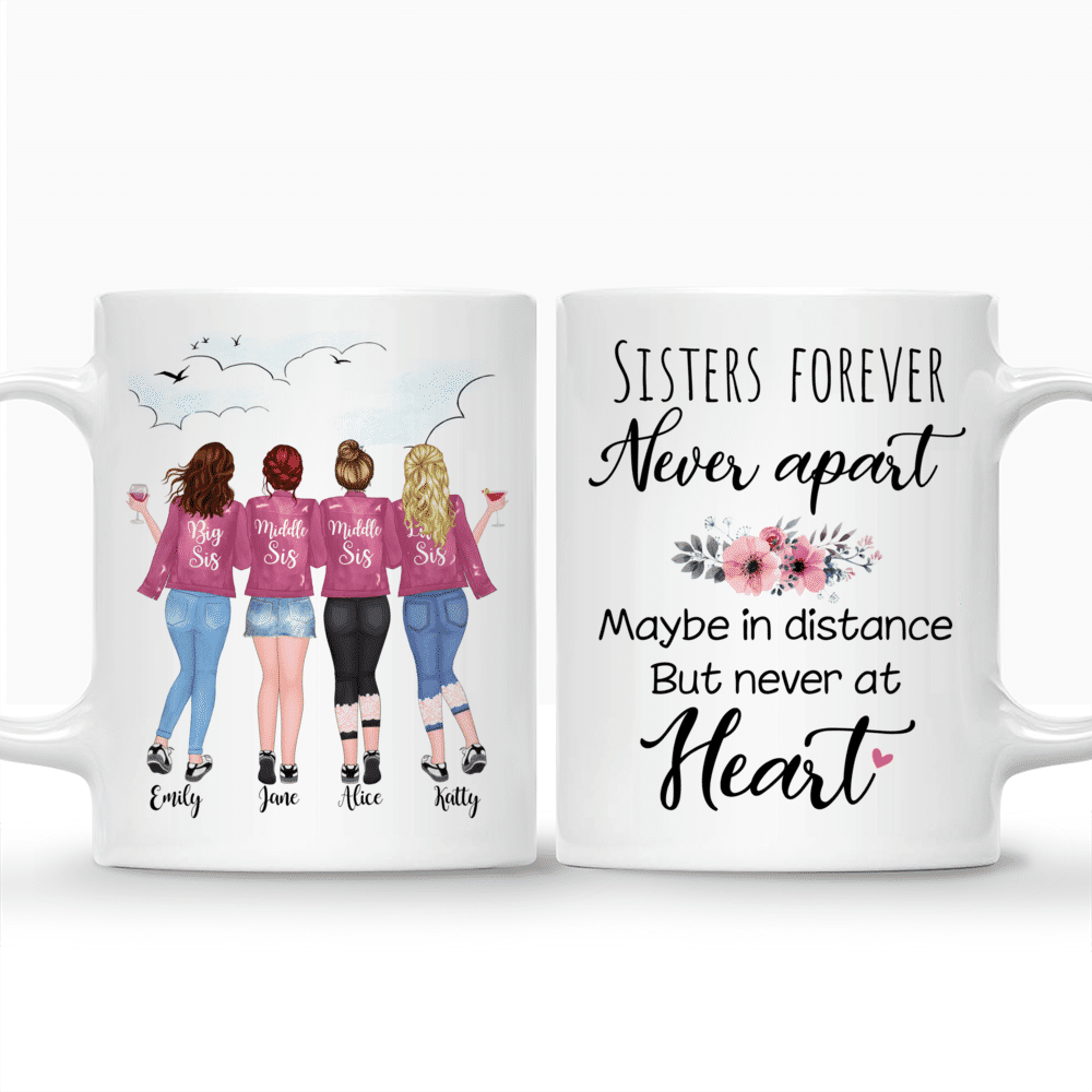 Custom Coffee Mugs for up to 5 Sisters - Sisters Forever, Never Apart_3