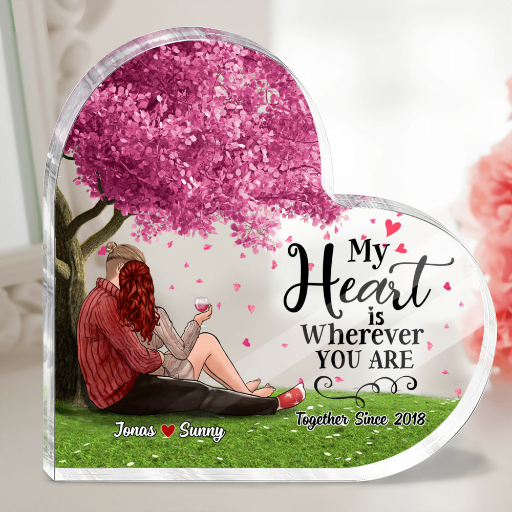 Transparent Plaque - Couple - My favorite place is inside your hug (Custom Heart-Shaped Acrylic Plaque) - Personalized Desktop