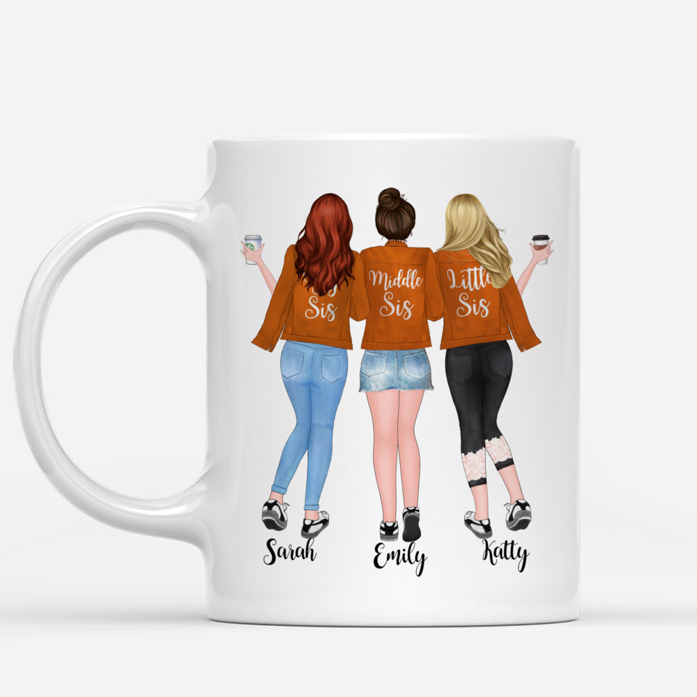 Personalized Mug - Up to 5 Girls - Side by side or miles apart, Sisters will always be connected by heart - Orange_1