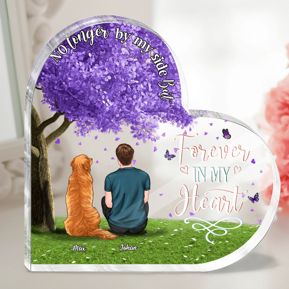 Dog Lover - Personalized Heart Shaped Acrylic Plaque - No Longer By My Side But Forever In My Heart - Personalized Desktop