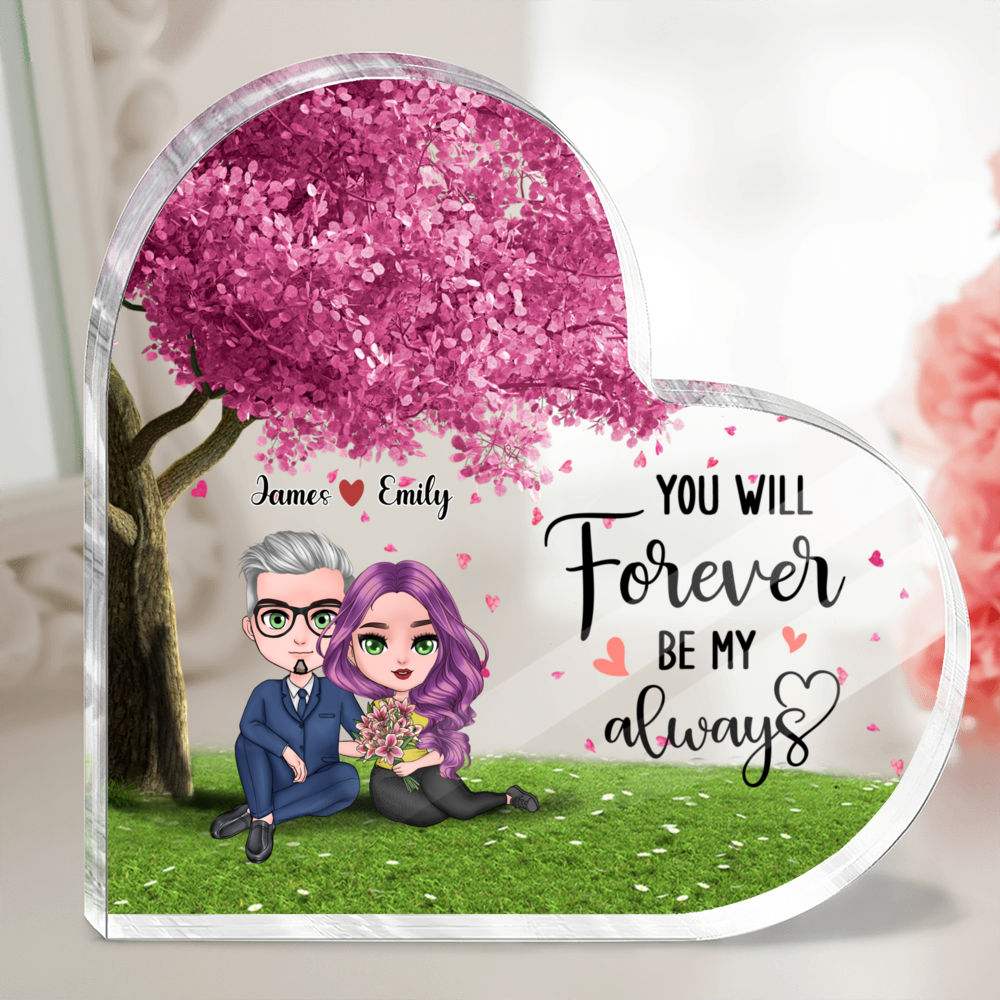 Personalized Desktop - Transparent Plaque - Gifts For Couple - You will Forever be my always (Custom Heart-Shaped Acrylic Plaque)_1