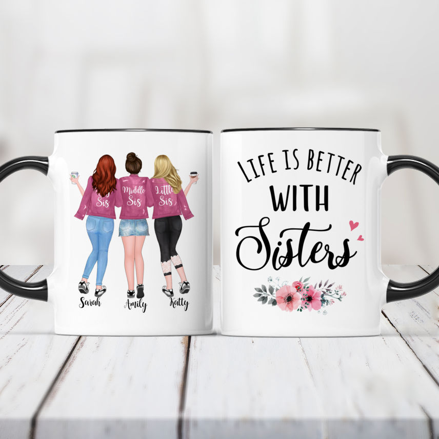 Personalized Sister Mug - Up to 5 Girls - Life Is Better With Sisters