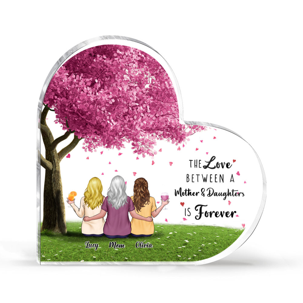 Personalized Desktop - Transparent Plaque - Mother and Daughters - Side by side or miles apart Mother and Daughters will always be connected by heart (Custom Heart-Shaped Acrylic Plaque)_1