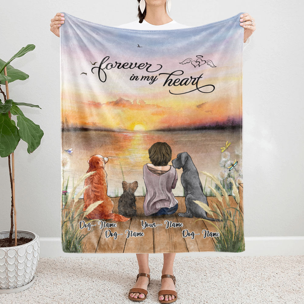 Personalized Blanket - Girl And Dogs - Forever In My Heart V2 - Blanket