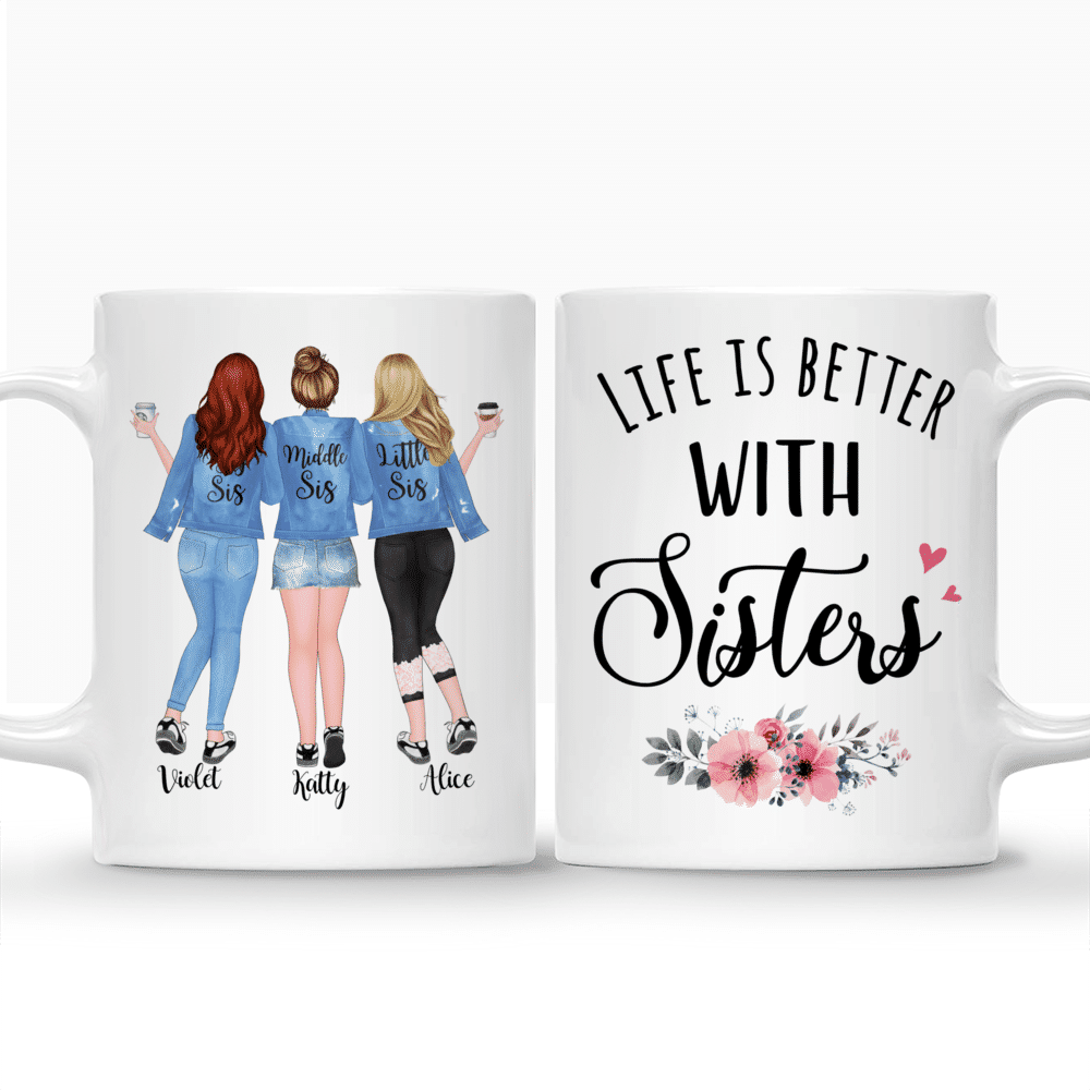 Personalized Mug - Up to 5 Girls - Life is better with Sisters (Ver 1) - Blue Black_3