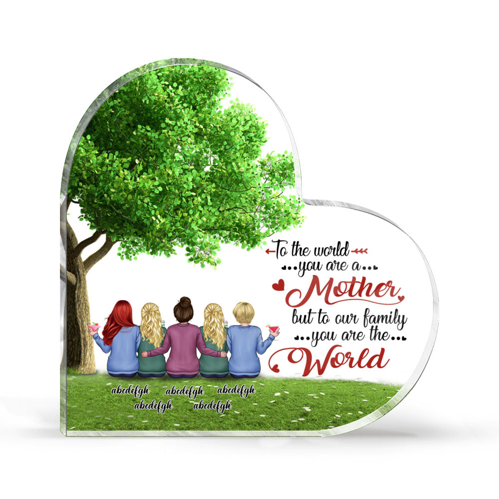 Personalized Desktop - Semitest - Transparent Plaque - To the world you are a mother but to our family you are the world (Custom Heart - Shaped Acrylic Plaque)_3