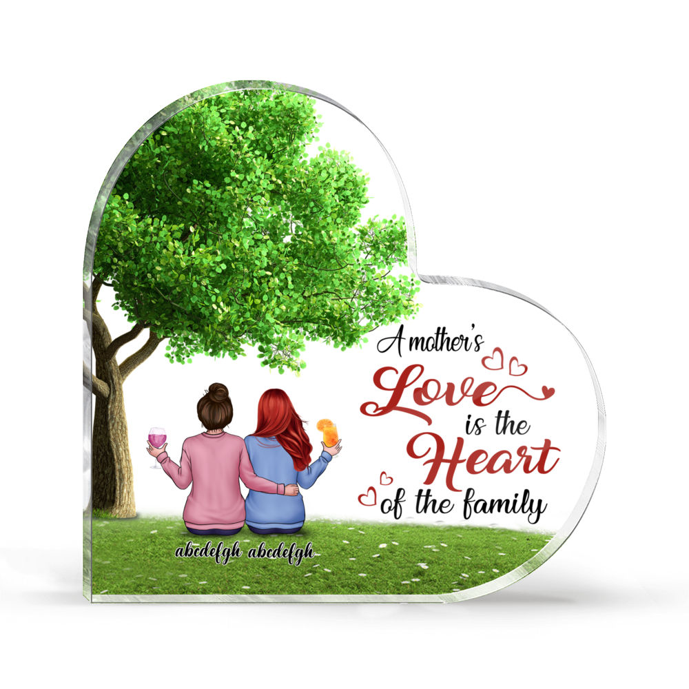 Personalized Desktop - Semitest - Transparent Plaque - A mother's love is the heart of the family (Custom Heart - Shaped Acrylic Plaque)_3