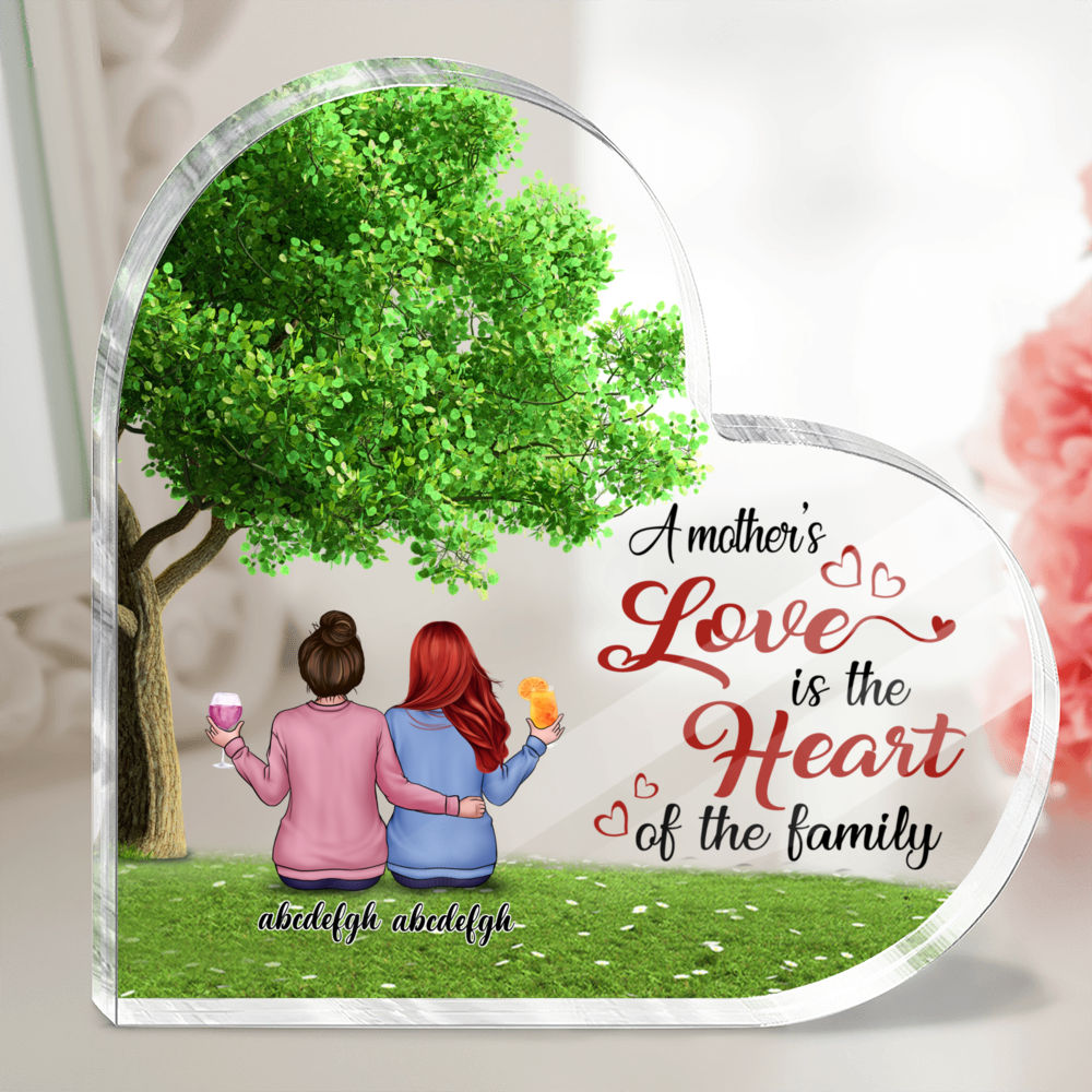Personalized Desktop - Semitest - Transparent Plaque - A mother's love is the heart of the family (Custom Heart - Shaped Acrylic Plaque)_2