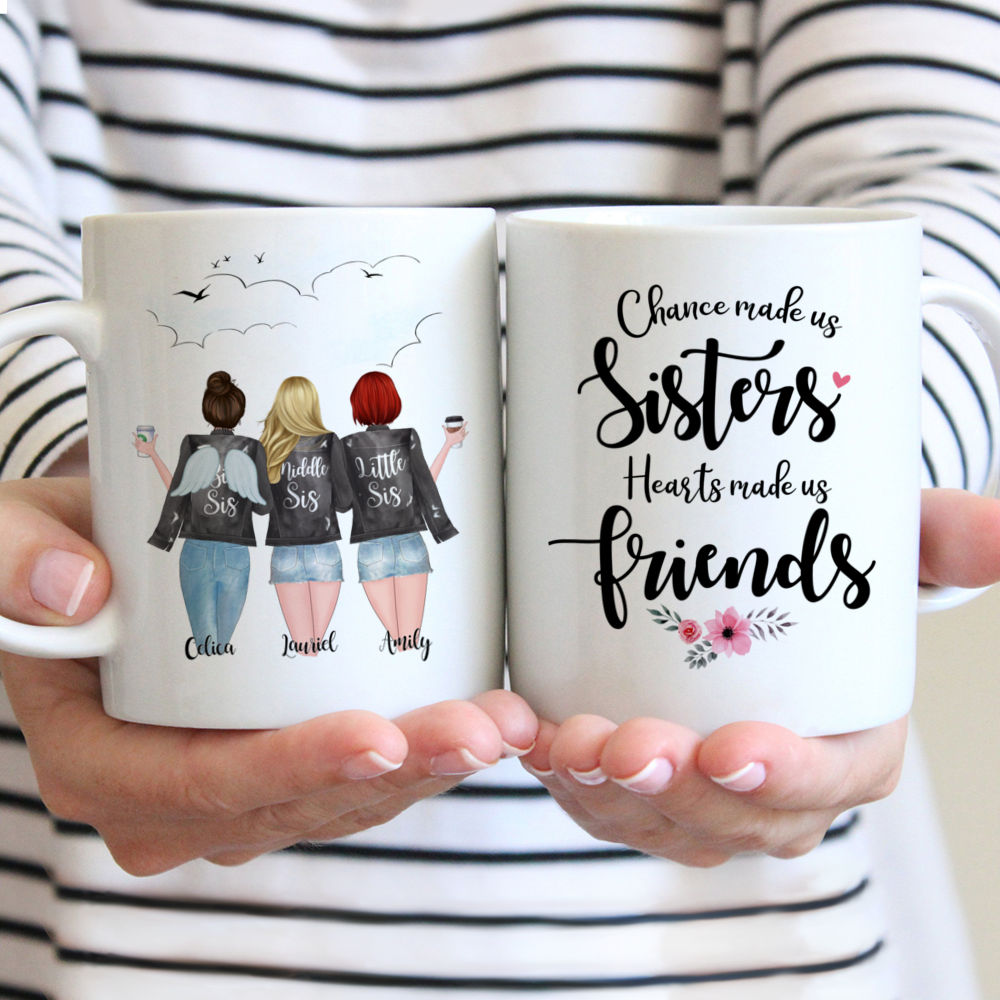 Custom Cups for 3 Sisters with Angel Wings - Chances made us sisters