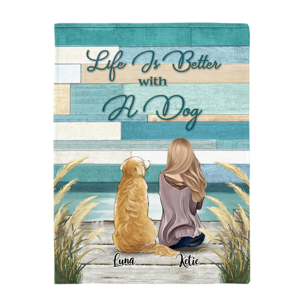 Custom Fleece Blankets - Girl and Dogs - Life is Better With A Dog_2