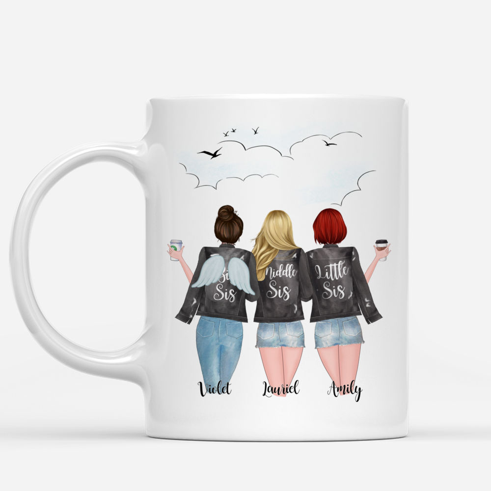 Personalized Mug - 3 Sisters With Angel Wings - Sisters forever, never apart. Maybe in distance but never at heart._1