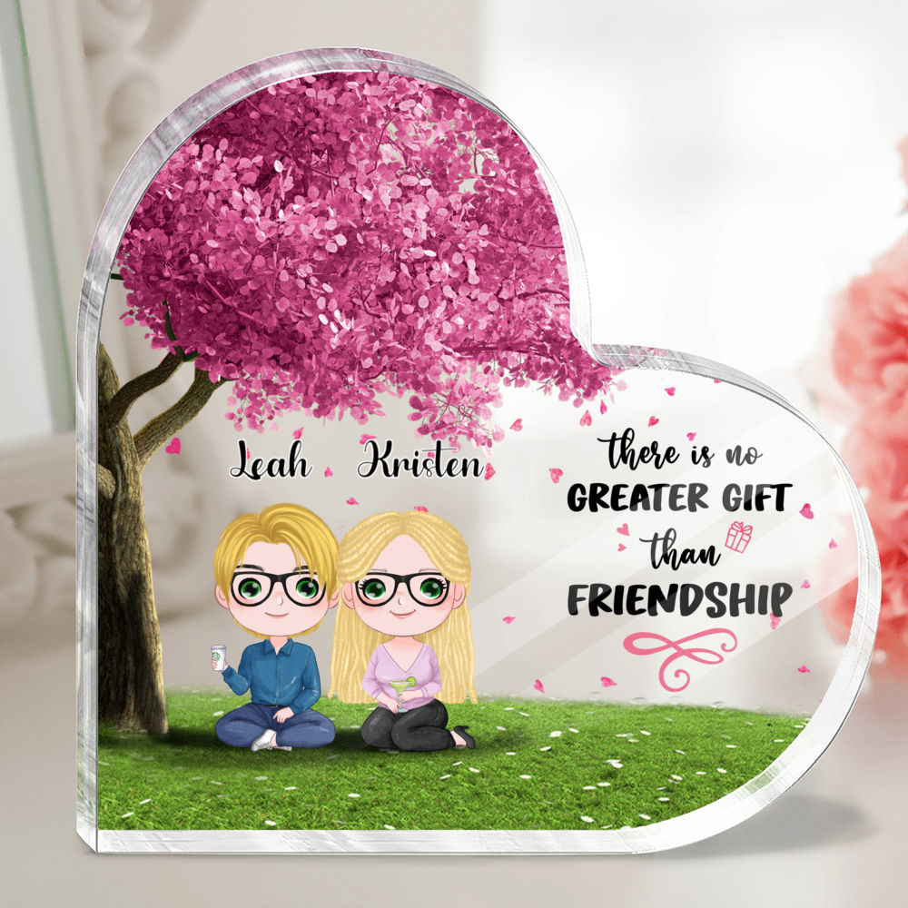 Personalized Desktop - Transparent Plaque - Sisters/ Best Friends Gifts - Chibi Girls - Always Sisters (Custom Heart-Shaped Acrylic Plaque)_2