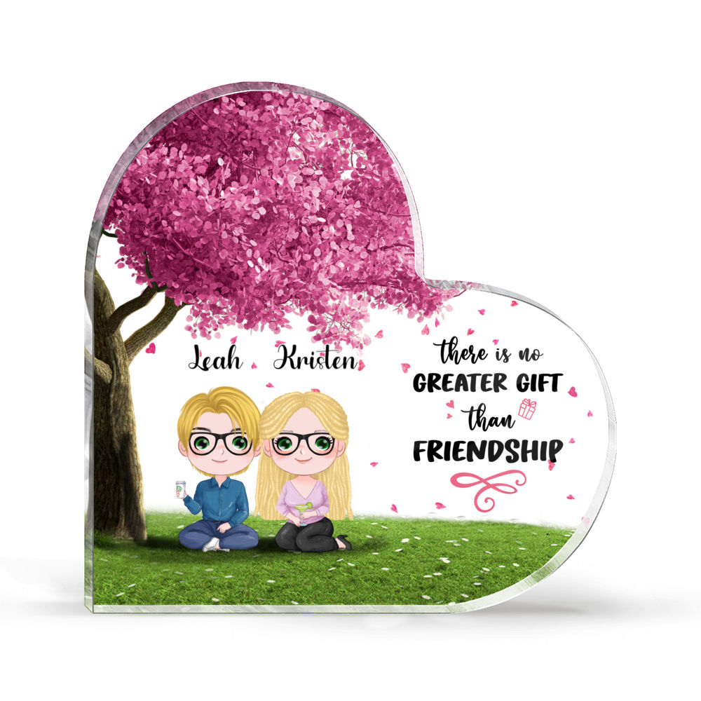 Personalized Desktop - Transparent Plaque - Sisters/ Best Friends Gifts - Chibi Girls - There is no greater gift than friendship (Custom Heart-Shaped Acrylic Plaque)_3