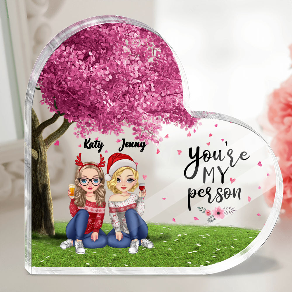 Personalized Desktop - Transparent Plaque - Sisters/ Best Friends Gifts -  Chibi Girls - Always Sisters (Custom Heart-Shaped Acrylic