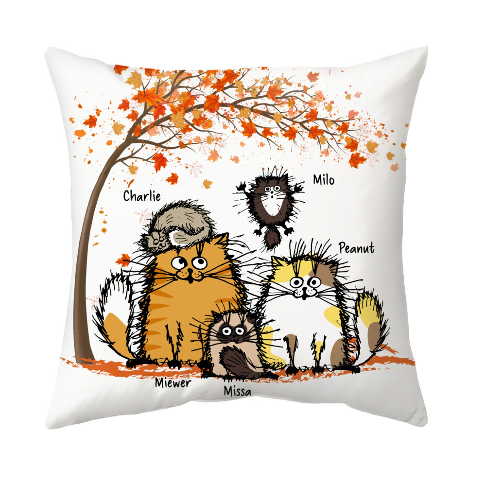 Custom Pillow - Cat Family Autumn - Personalized Cat Gifts