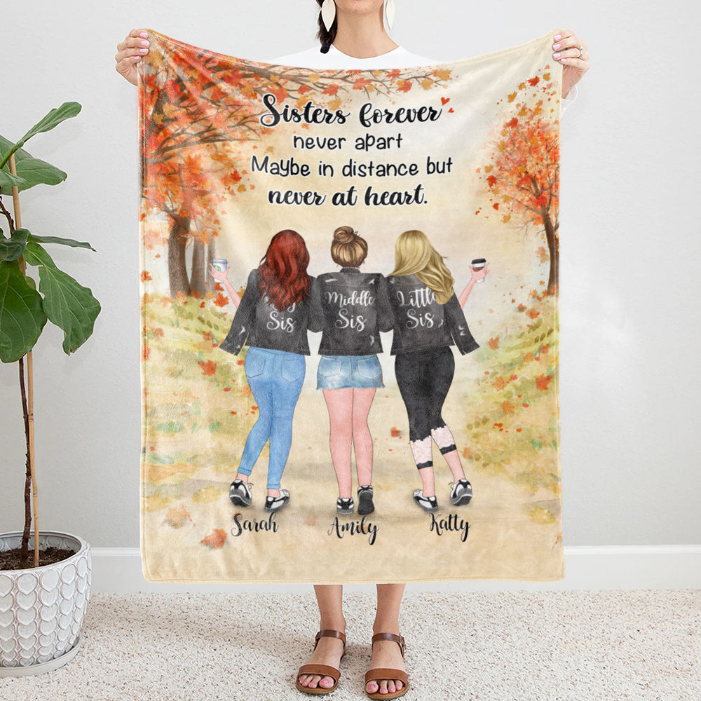 Custom Fleece Blanket - Sister Forever, Never Apart (Autumn Tree)