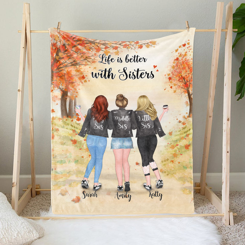 Personalized Fleece Blanket - Life Is Better With Sisters (Autumn Tree)_1