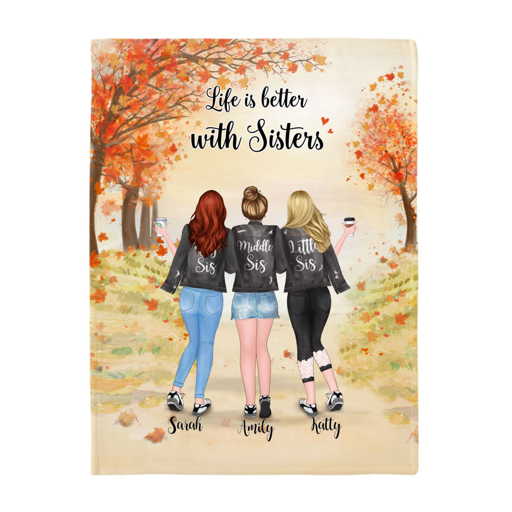 Personalized Fleece Blanket - Life Is Better With Sisters (Autumn Tree)_2