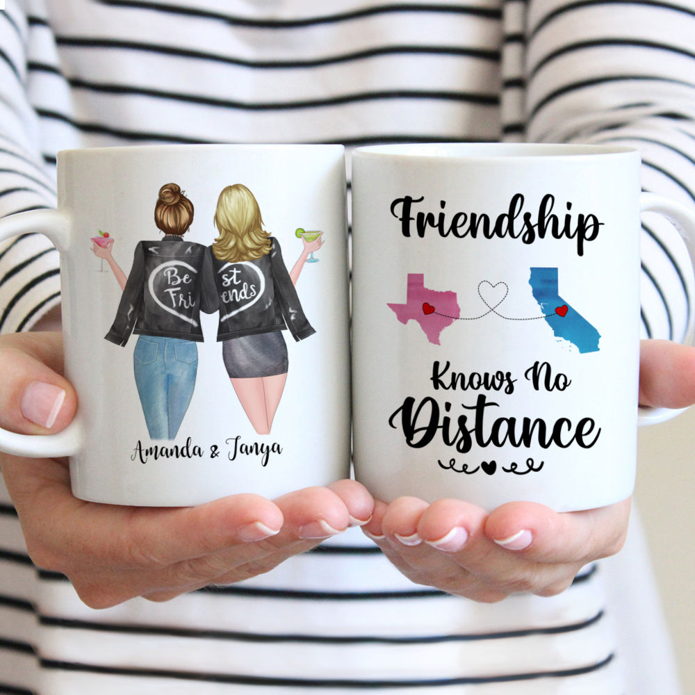 Best friends Gifts - Friendship Knows No Distance 50 States - Birthday Gifts, Christmas Gifts for Friends, Sisters - Personalized Mug