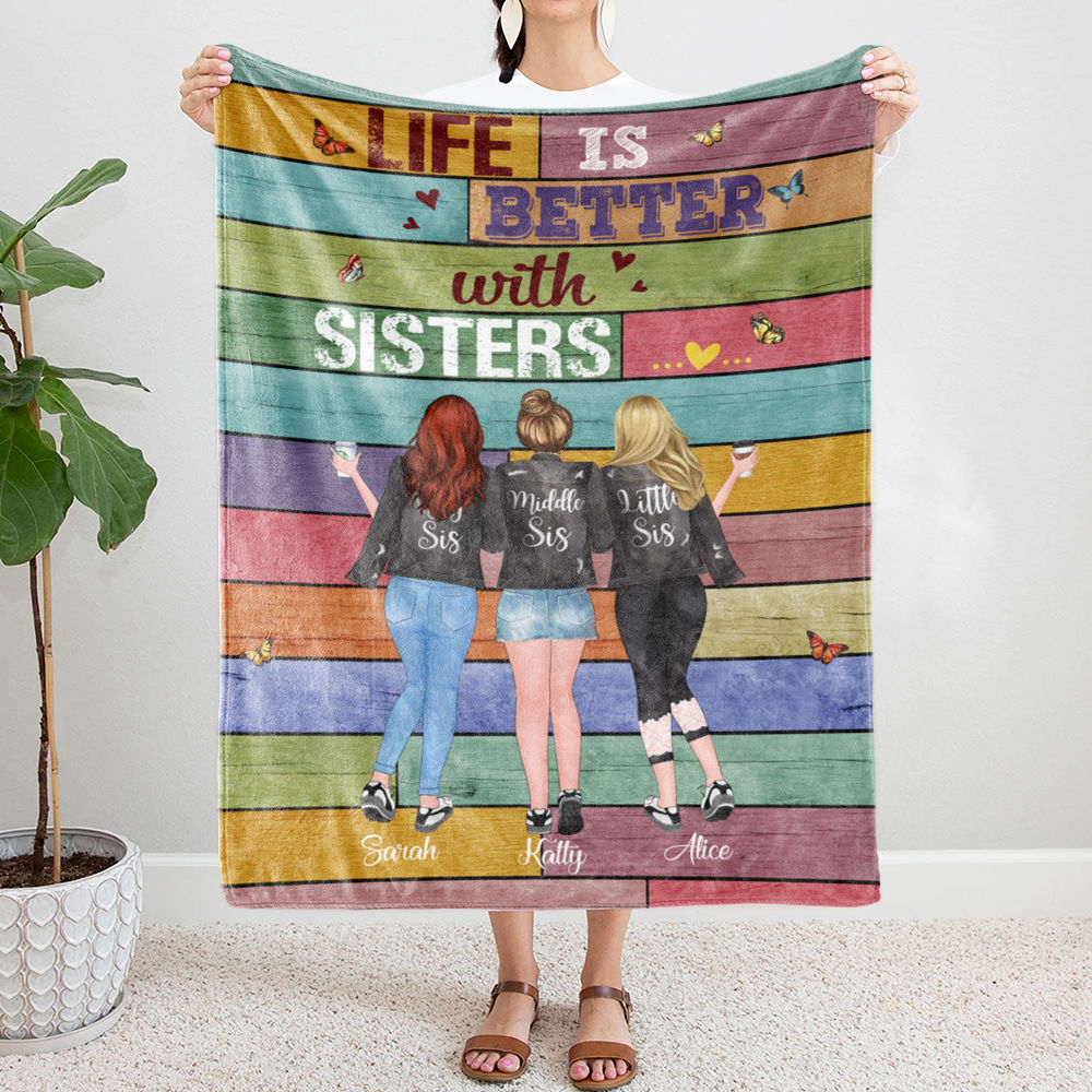 Personalized Fleece Blanket - Life Is Better With Sisters (Vintage)