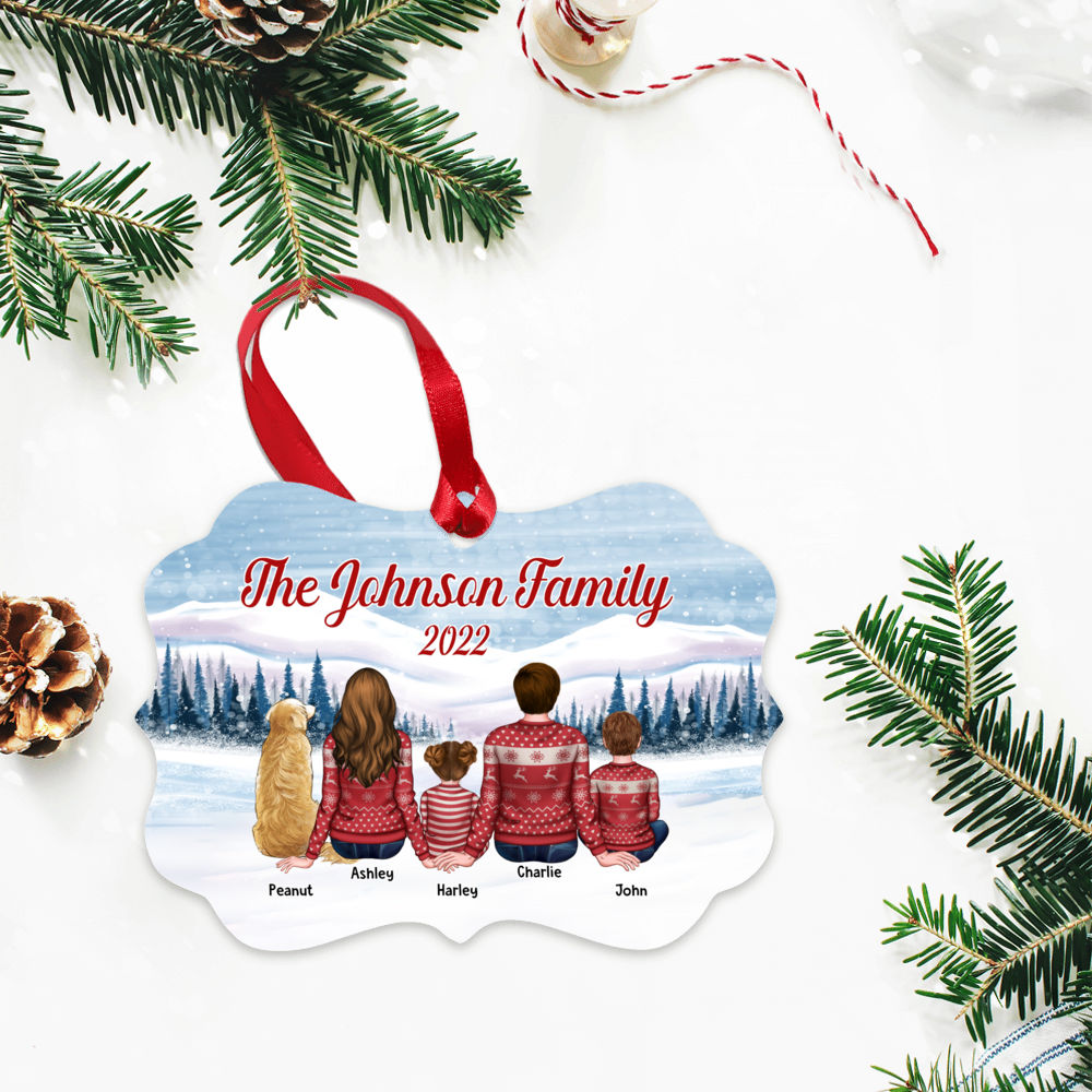 Christmas Ornament - Christmas Gifts - Family Ugly Sweatshirt In Snow Back  View Personalized - Custom Ornament (Christmas Gifts For Women, Men, Family