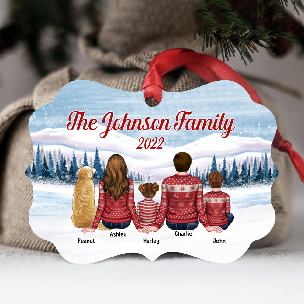 Christmas Ornament - Christmas Gifts - Family Ugly Sweatshirt In Snow Back  View Personalized - Custom Ornament (Christmas Gifts For Women, Men, Family