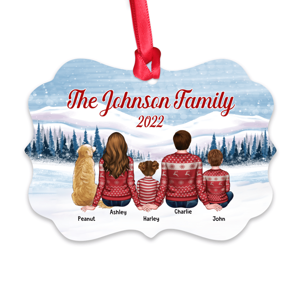 Christmas Ornament - Christmas Gifts - Family Ugly Sweatshirt In Snow Back  View Personalized - Custom Ornament (Christmas Gifts For Women, Men, Family