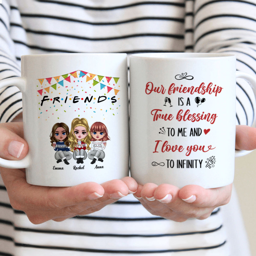 Personalized Mug - Besties Mug - Friends our friendship is a true blessing  to me and I love you to infinity - Merry Christmas