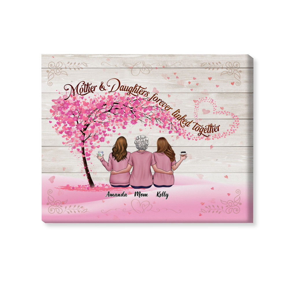 Gift for Mom, Gift for Sisters, Birthday Gift, Christmas Gift - Mother and Daughters - Mother and Daughters Forever Linked Together - Personalized Wrapped Canvas_1