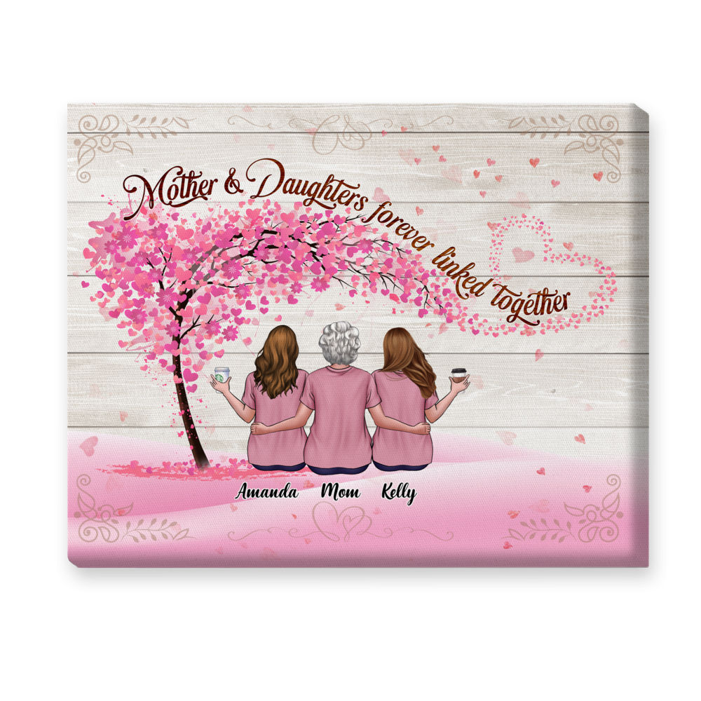 Personalized Wrapped Canvas - Gift for Mom, Gift for Sisters, Birthday Gift, Christmas Gift - Mother and Daughters - Mother and Daughters Forever Linked Together_1