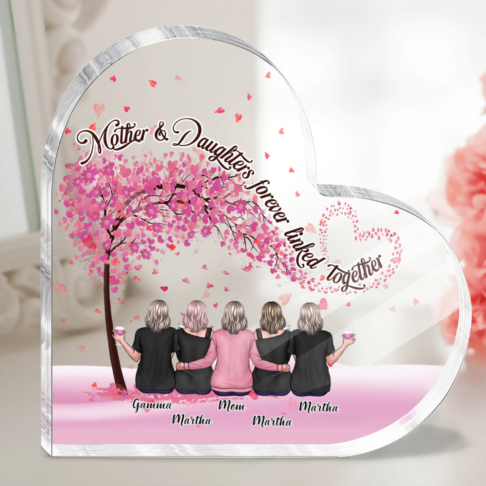 Transparent Plaque - Mother Daughters Gifts - Mother  Daughters Forever Linked Together (Custom Heart-Shaped Acrylic Plaque)_5