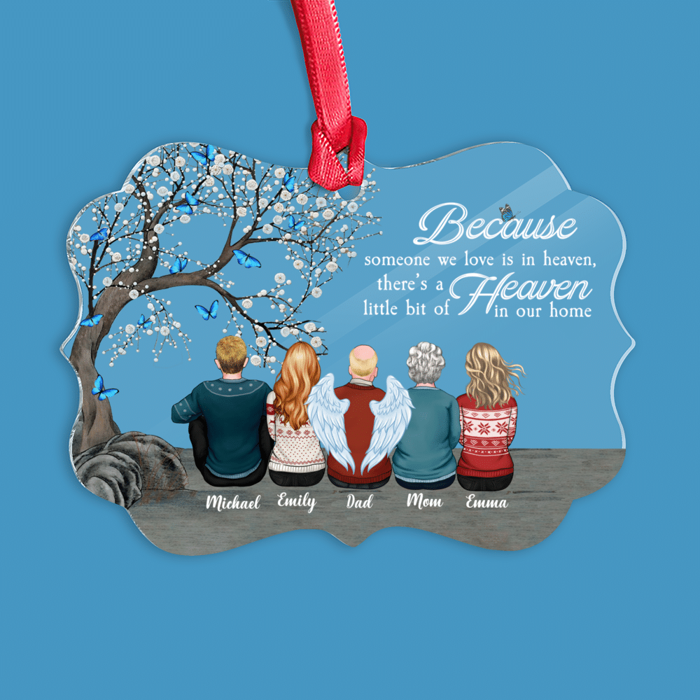 Christmas Family Ornament - Up to 9 People - Because someone we love is in heaven, there's a Heaven little bit of in our home - Personalized Ornament_3