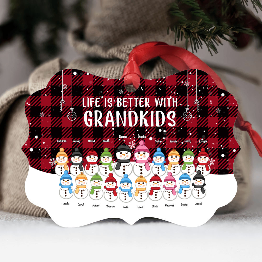 Personalized Ornament - Grandkid  - Xmas Ornament - Life is better with grandkids - Christmas Gift For Family, Grandma, Grandpa, Grandkids - Snowman Family_4